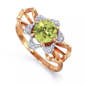 Кольцо с хризолитом и фианитами Линии Любви