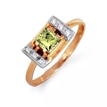 Кольцо с хризолитом и фианитами Линии Любви