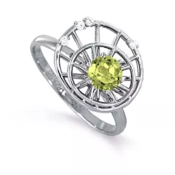 Кольцо с хризолитом и фианитами Линии Любви