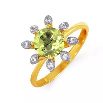 Кольцо с хризолитом и фианитами Линии Любви