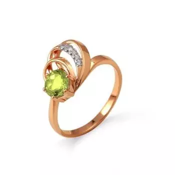 Кольцо с хризолитом и фианитами Линии Любви
