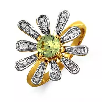 Кольцо с хризолитом и фианитами Линии Любви