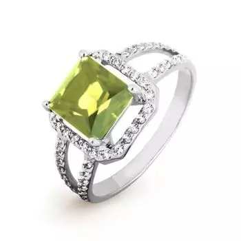 Кольцо с хризолитом и фианитами Линии Любви