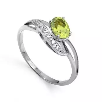 Кольцо с хризолитом и фианитами Линии Любви