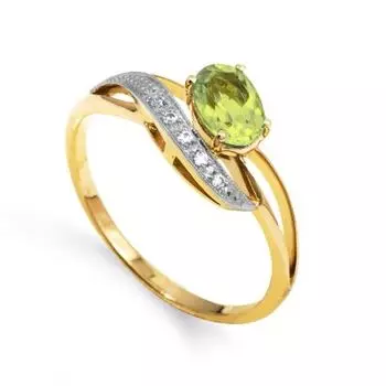 Кольцо с хризолитом и фианитами Линии Любви