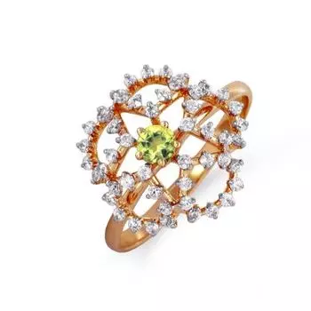 Кольцо с хризолитом и фианитами Линии Любви