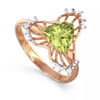 Кольцо с хризолитом и фианитами Линии Любви