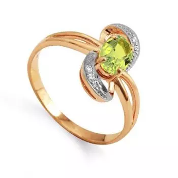 Кольцо с хризолитом и фианитами Линии Любви
