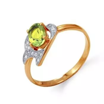 Кольцо с хризолитом и фианитами Линии Любви