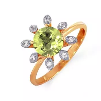 Кольцо с хризолитом и фианитами Линии Любви