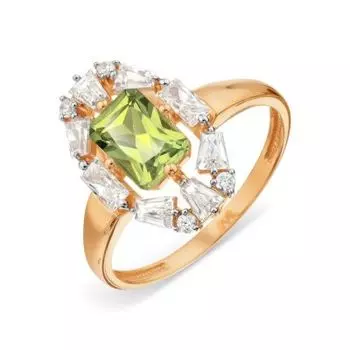 Кольцо с хризолитом и фианитами Premiums Линии Любви