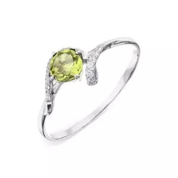 Кольцо с хризолитом и фианитами Premiums Линии Любви