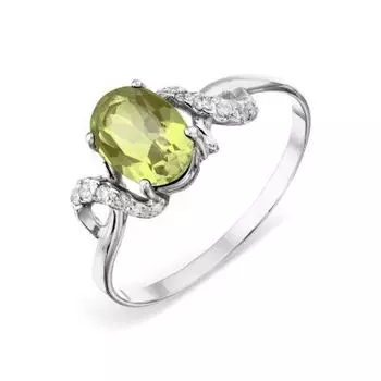 Кольцо с хризолитом и фианитами Premiums Линии Любви