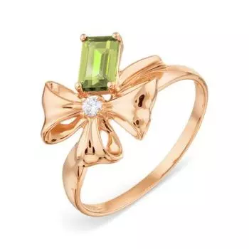 Кольцо с хризолитом и фианитом Линии Любви