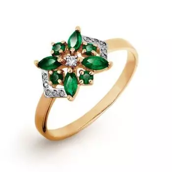 Кольцо с изумрудами и бриллиантами Линии Любви