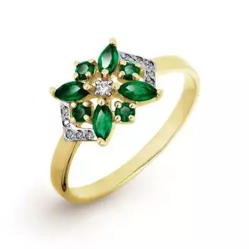 Кольцо с изумрудами и бриллиантами Линии Любви