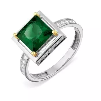 Кольцо с изумрудом и фианитами Линии Любви