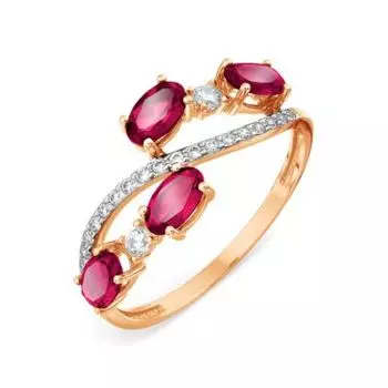 Кольцо с корундами и фианитами Линии Любви