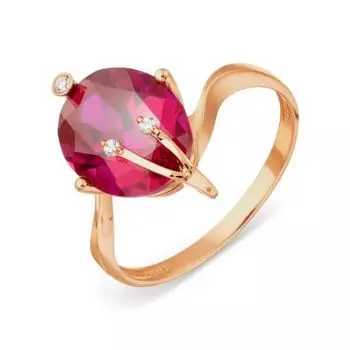 Кольцо с корундом и фианитами Линии Любви
