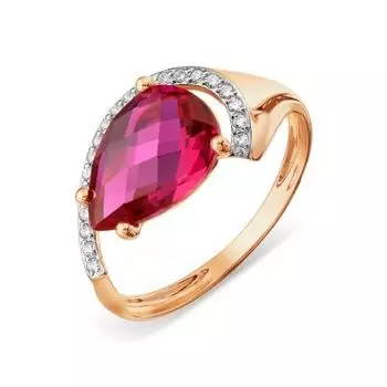 Кольцо с корундом и фианитами Линии Любви