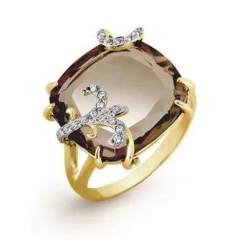 Кольцо с кварцем и фианитами Линии Любви