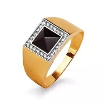 Кольцо с ониксом и фианитами Линии Любви