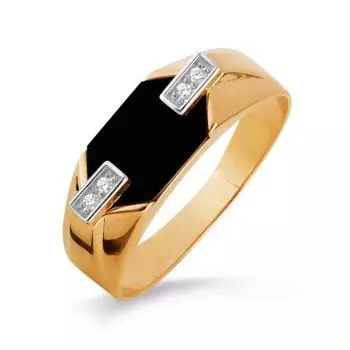 Кольцо с ониксом и фианитами Линии Любви