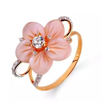 Кольцо с перламутром и фианитами Линии Любви