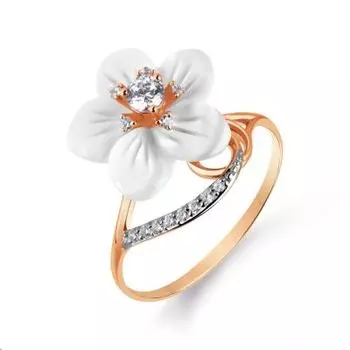 Кольцо с перламутром и фианитами Линии Любви