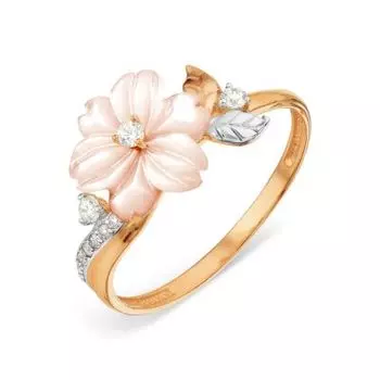 Кольцо с перламутром и фианитами Линии Любви