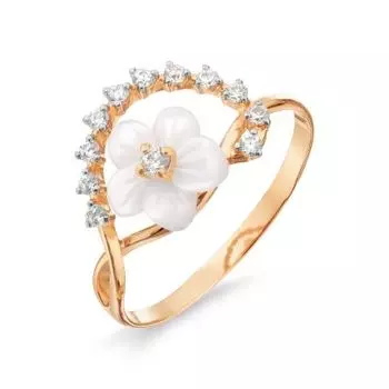 Кольцо с перламутром и фианитами Линии Любви