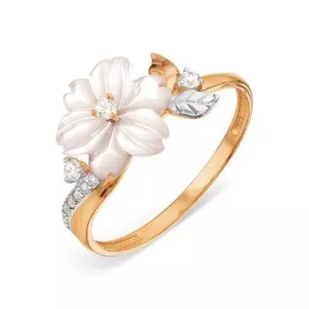 Кольцо с перламутром и фианитами Линии Любви