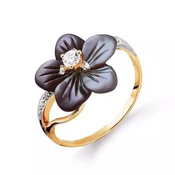 Кольцо с перламутром и фианитами Линии Любви