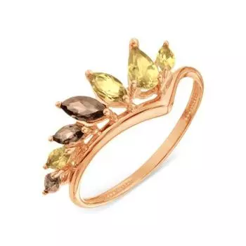 Кольцо с раухтопазами и цитринами Линии Любви