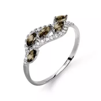 Кольцо с раухтопазами и фианитами Линии Любви