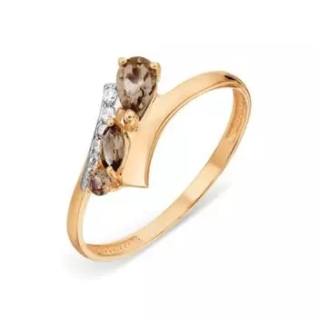 Кольцо с раухтопазами и фианитами Линии Любви