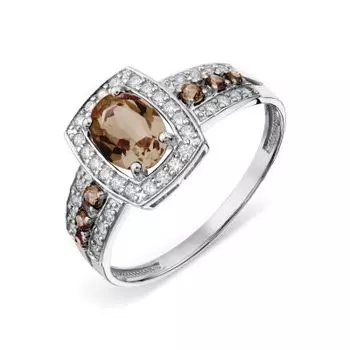 Кольцо с раухтопазами и фианитами Линии Любви