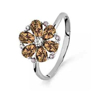 Кольцо с раухтопазами и фианитами Линии Любви