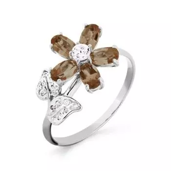 Кольцо с раухтопазами и фианитами Линии Любви