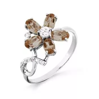 Кольцо с раухтопазами и фианитами Линии Любви