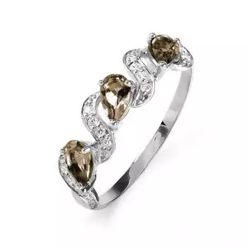 Кольцо с раухтопазами и фианитами Линии Любви