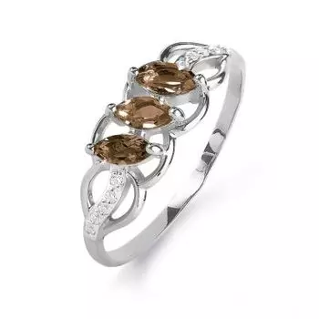 Кольцо с раухтопазами и фианитами Линии Любви