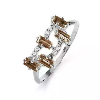 Кольцо с раухтопазами и фианитами Линии Любви