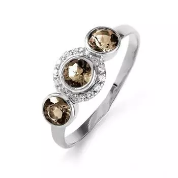 Кольцо с раухтопазами и фианитами Линии Любви