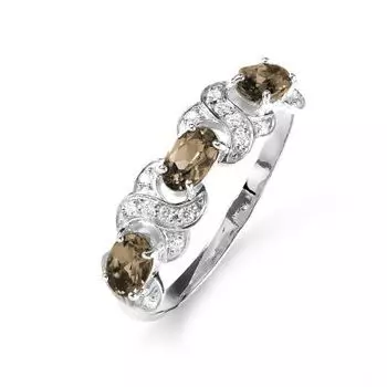 Кольцо с раухтопазами и фианитами Линии Любви