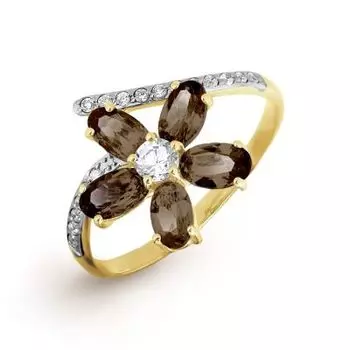 Кольцо с раухтопазами и фианитами Линии Любви