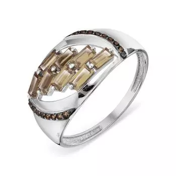 Кольцо с раухтопазами и фианитами Линии Любви