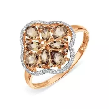 Кольцо с раухтопазами и фианитами Линии Любви