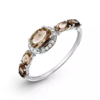 Кольцо с раухтопазами и фианитами Линии Любви