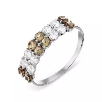 Кольцо с раухтопазами и фианитами Линии Любви